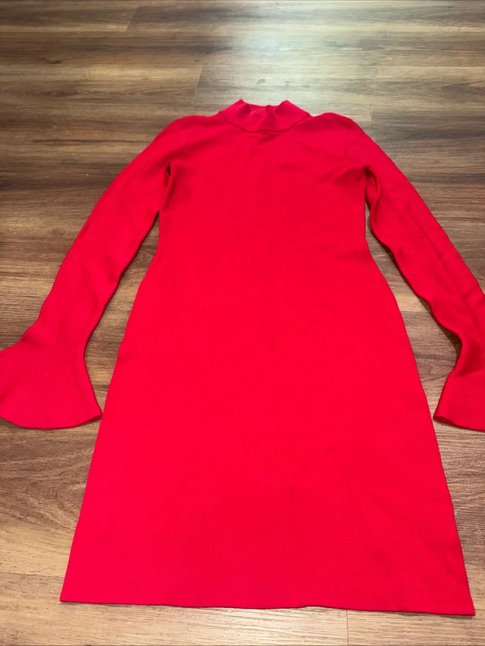 Michael Kors Sweater Dress Women Size Small Red Mock Neck Bell Sleeve
